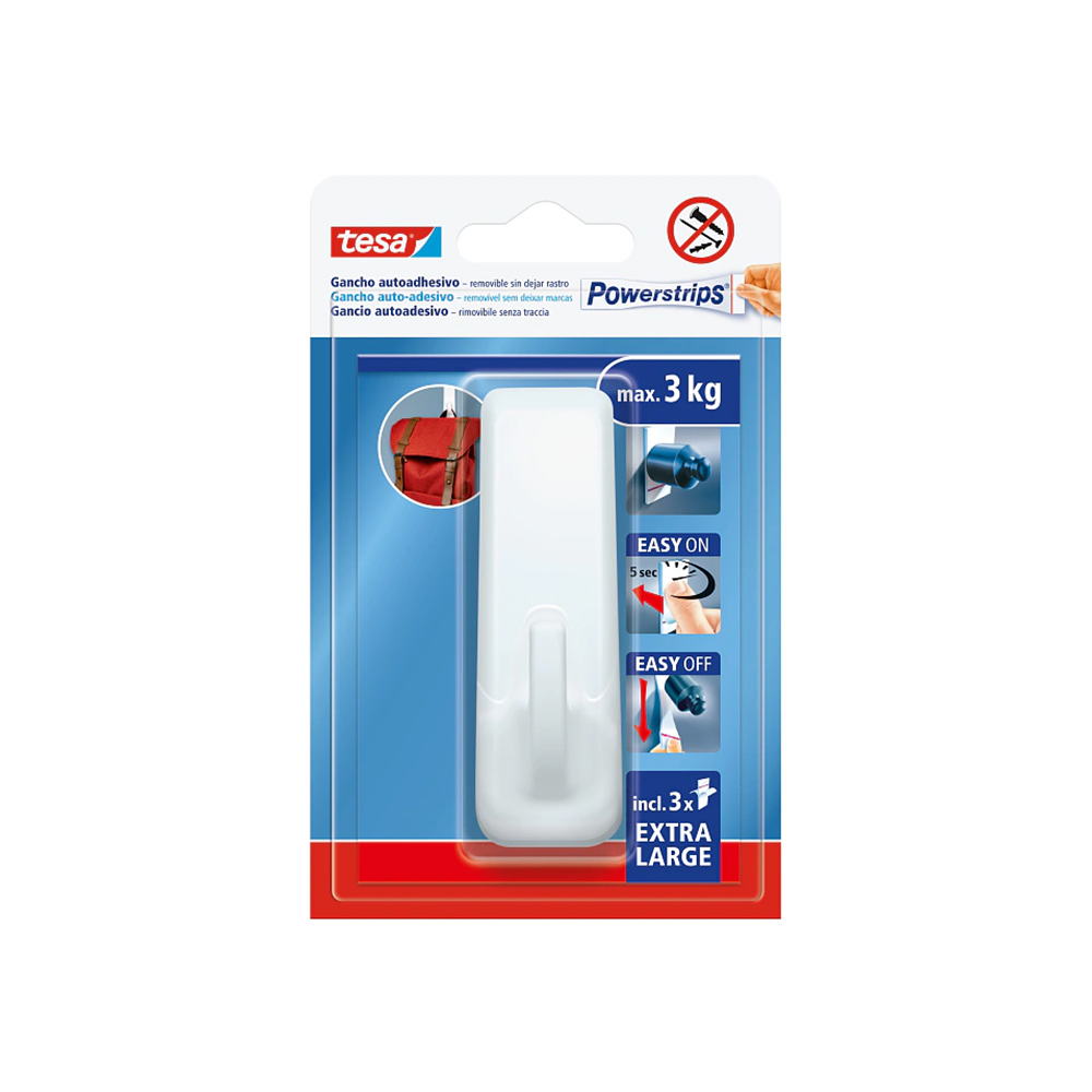 Gancho Retangular Adesivo Tesa Powerstrips 3Kg Branco