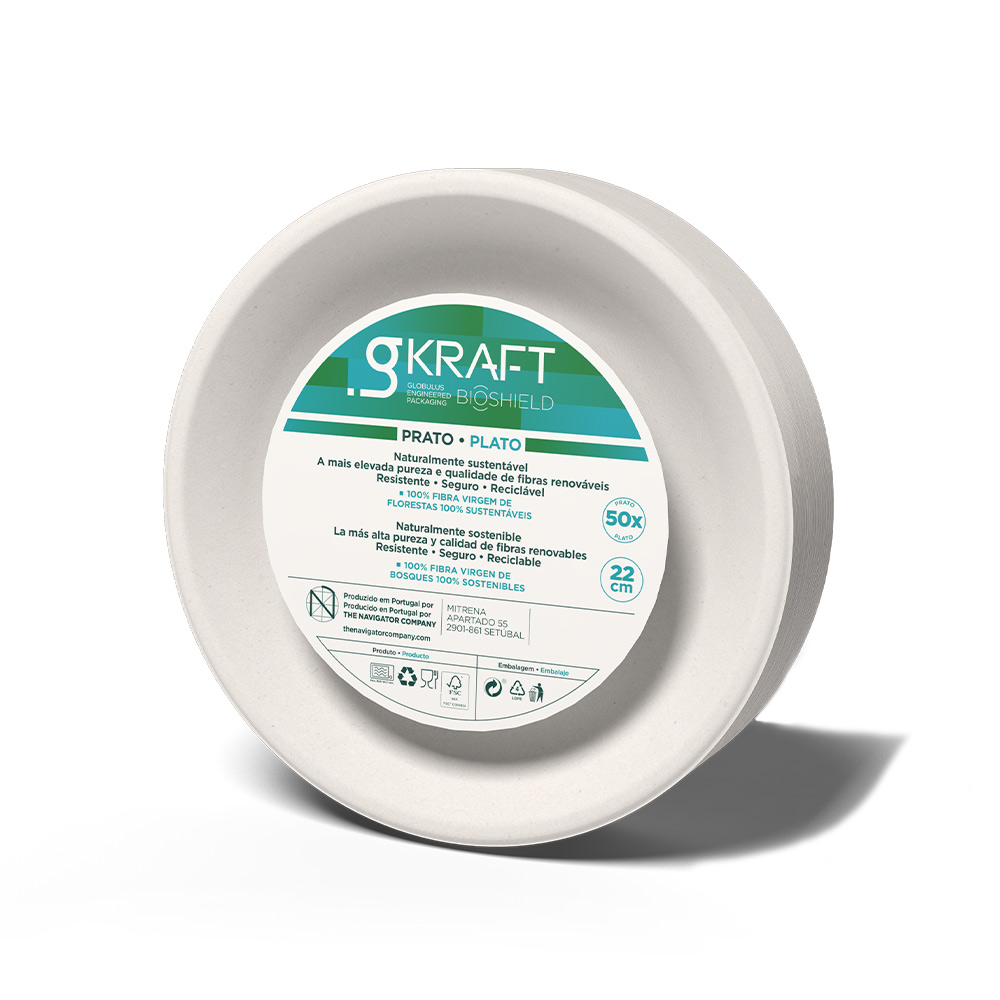 Pratos papel Celulose Redondo Branco gKRAFT 50un